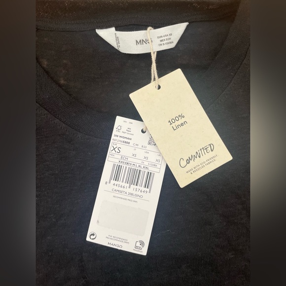 NWT Mango Crewneck Black 100% Linen T-Shirt - Picture 3 of 4